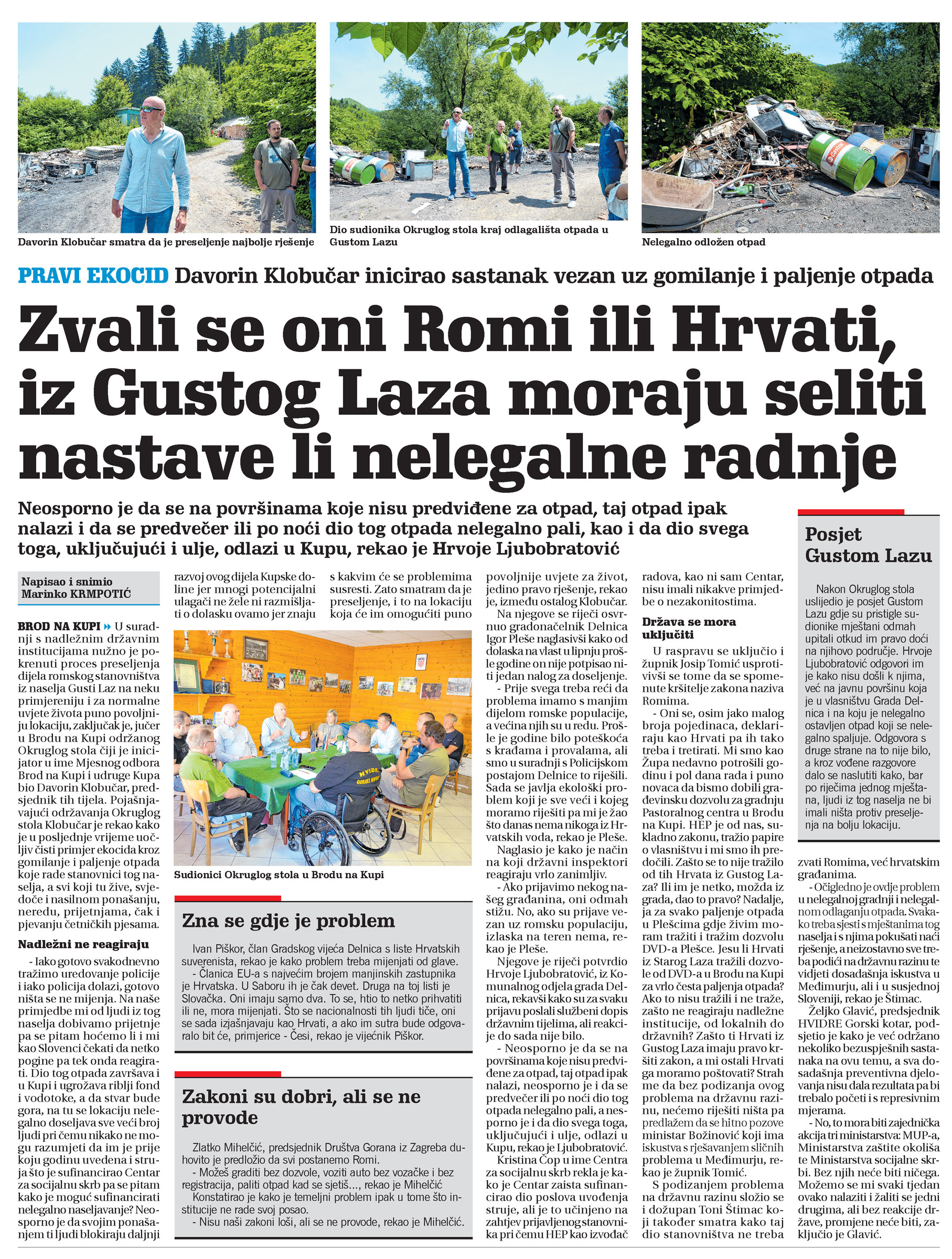 Zvali se oni Romi ili Hrvati, iz Gustog Laza moraju seliti nastave li nelegalne radnje, članak, novi list