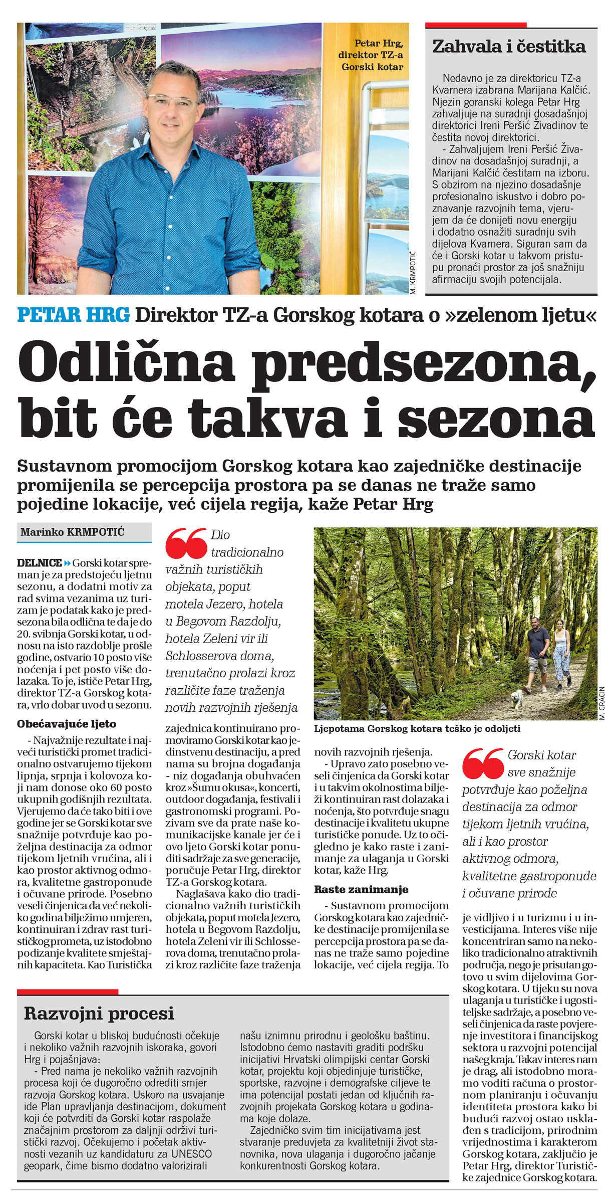 Petar Hrg, direktor TZ Gorkog kotara: Odlična predsezona, bit će takva i sezona, članak, novi list