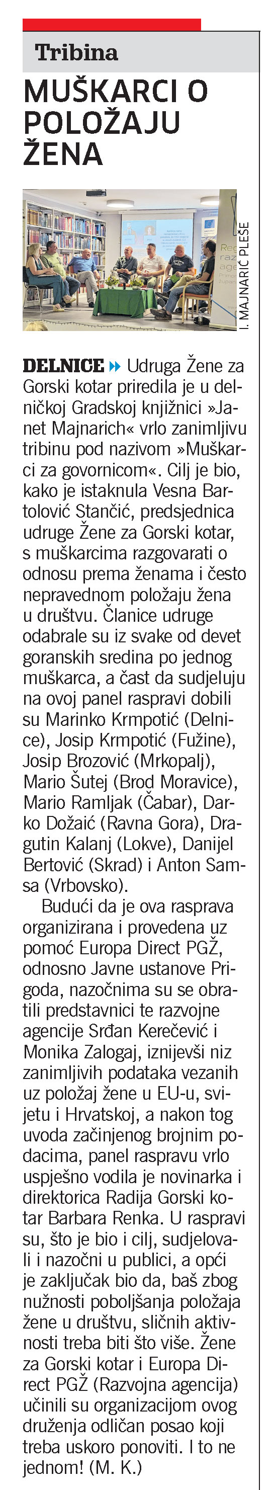 Tribina: Muškarci o položaju žena, članak, novi list