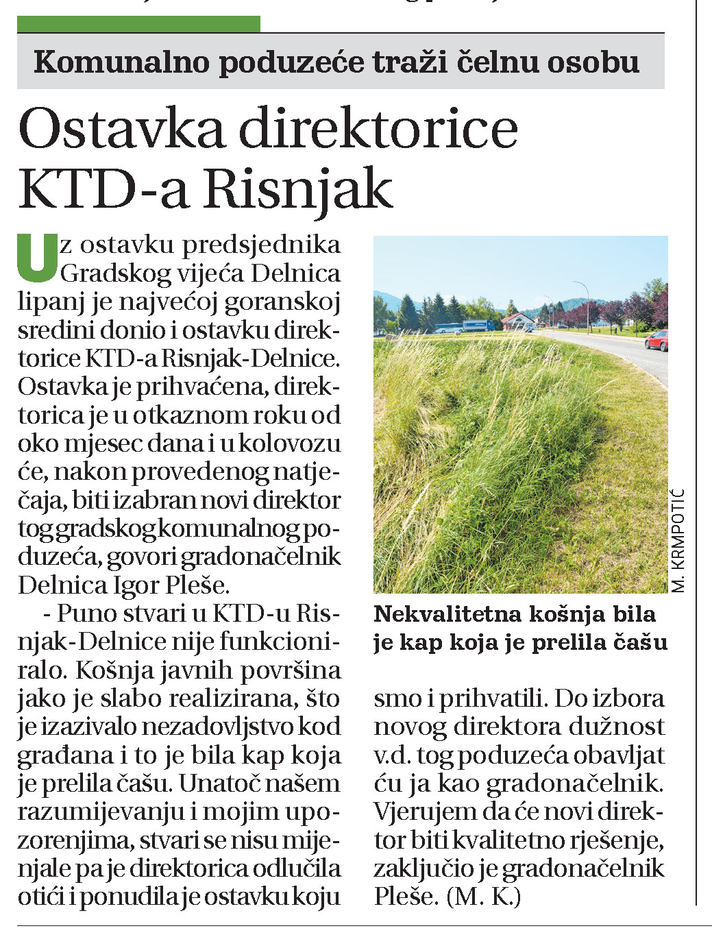 Ostavka direktorice KTD-a Risnjak, članak, goranski novi list