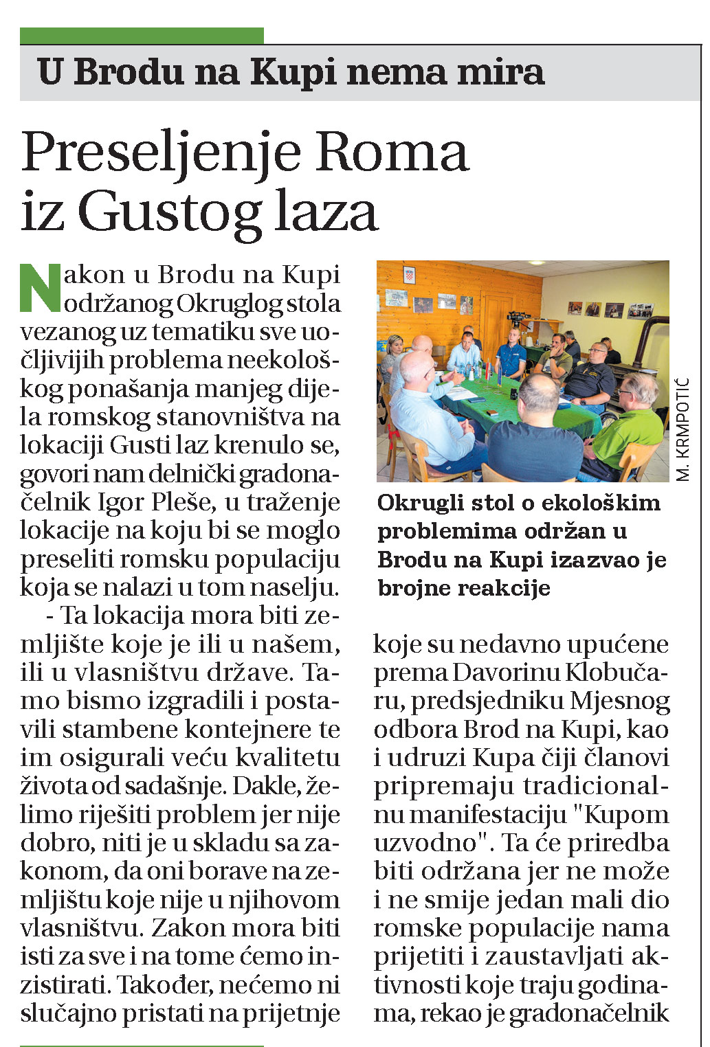 U Brodu na Kupi nema mira: Preseljenje Roma iz Gustog laza, članak, novi list