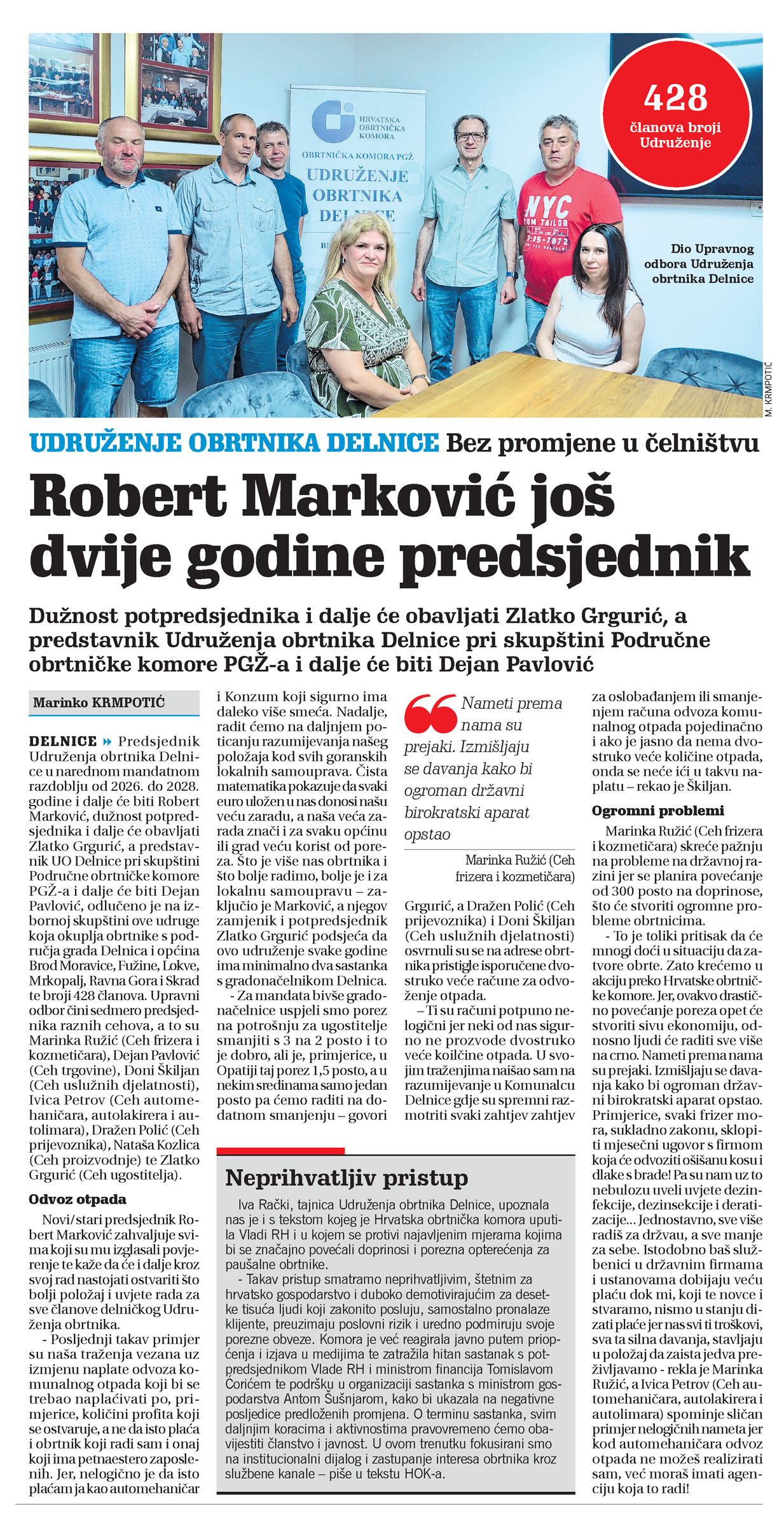 Udruženje obrtnika Delnice: Robert Marković još dvije godine predsjednik, članak, novi list