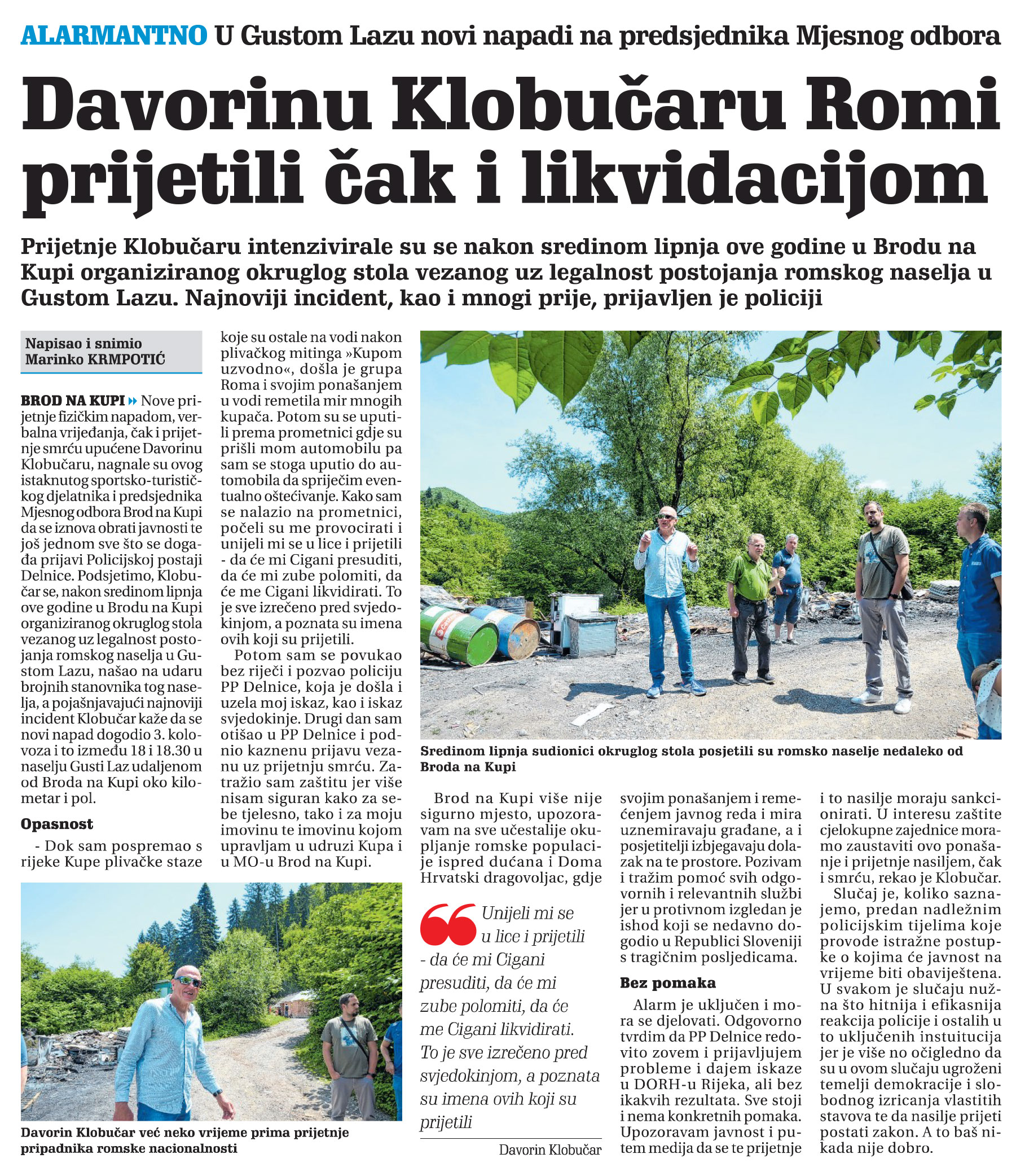 Davorinu Klobučaru Romi prijetili čak i likvidacijom, članak, novi list