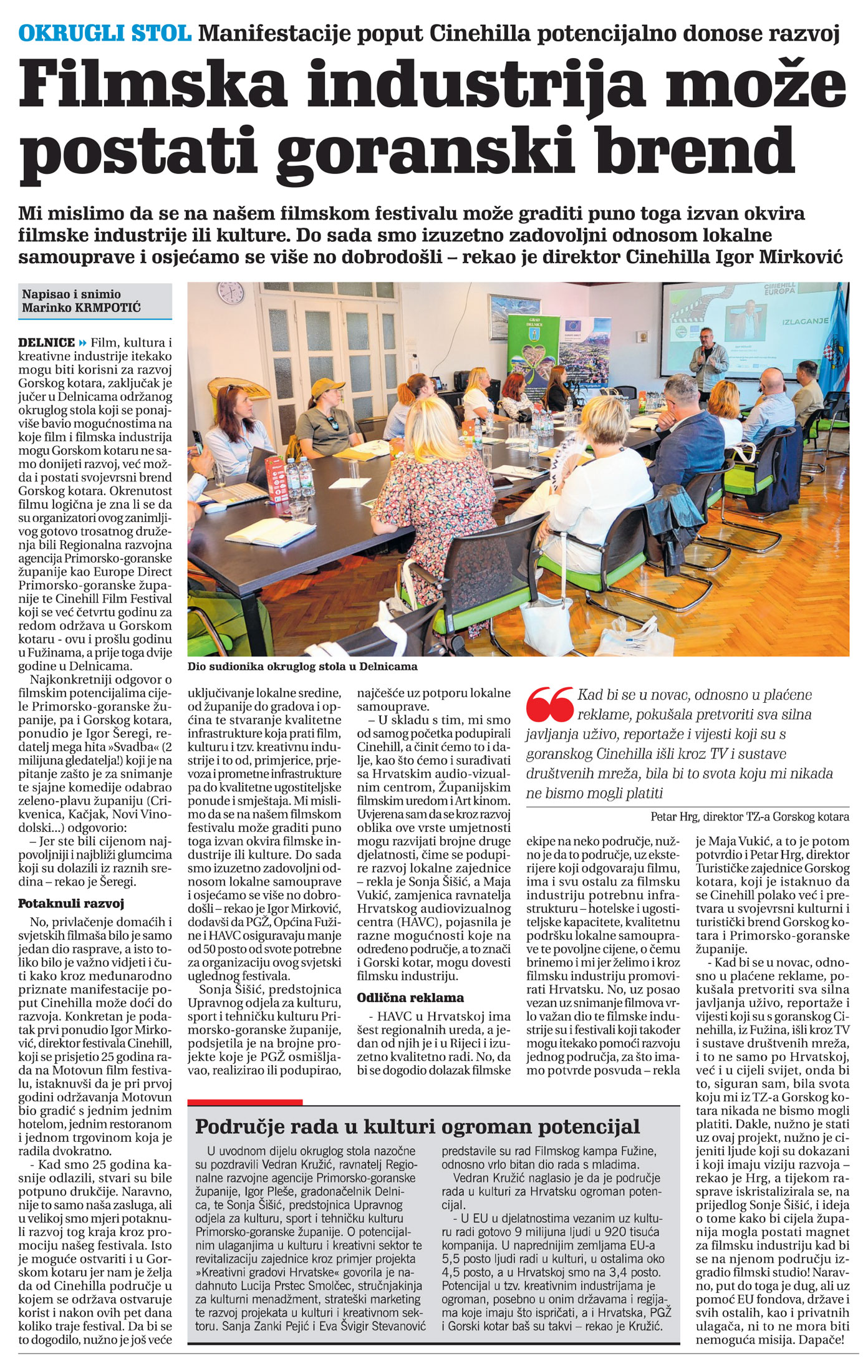Okrugli stol: Filmska industrija može postati goranski brend, članak, novi list