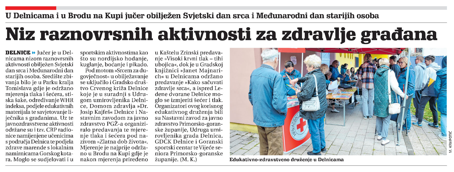 U Delnicama i Brodu na Kupi jučer obilježen Svjetski dan srcqa i Međunarodni dan starijih osoba, članka, novi list