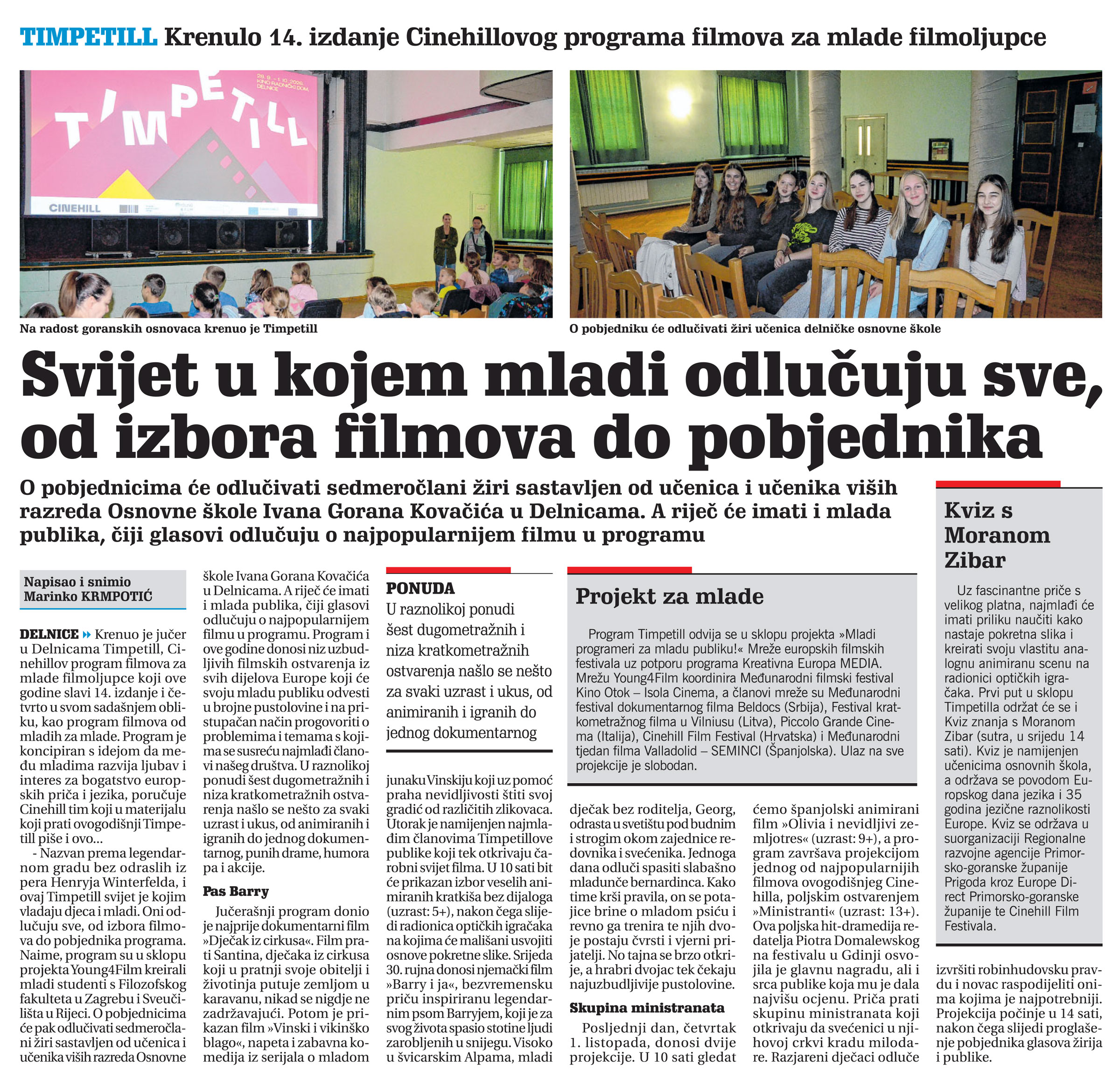 Timpetill: Krenulo 14. izdanje Cinehillovog programa filmova za mlade filmoljupce, članak, novi list
