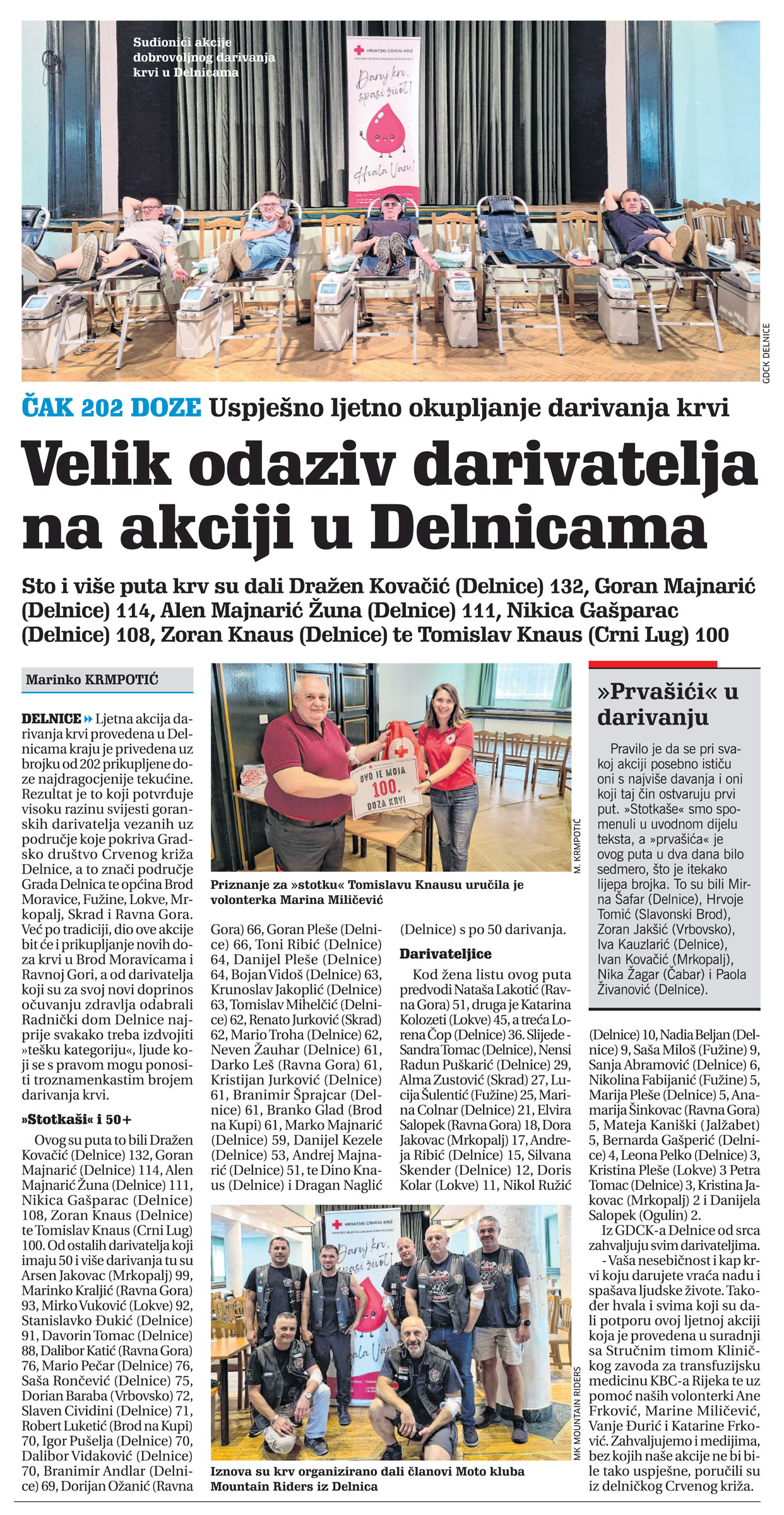 Velik odaziv darivatelja na akciji u Delnicama, članak, novi list