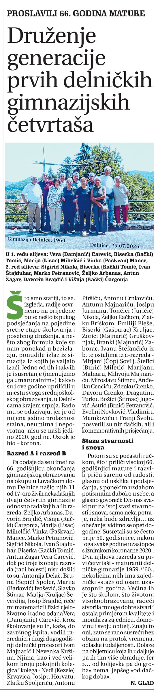 Proslavili 66. godina mature, članak, novi list