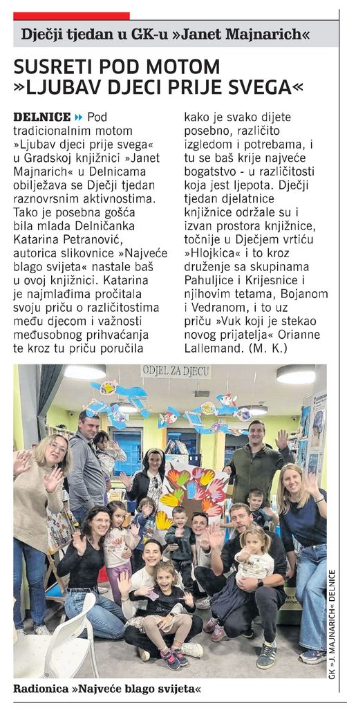Dječji tjedan u GK "Janet Majnarich", članak, novi list
